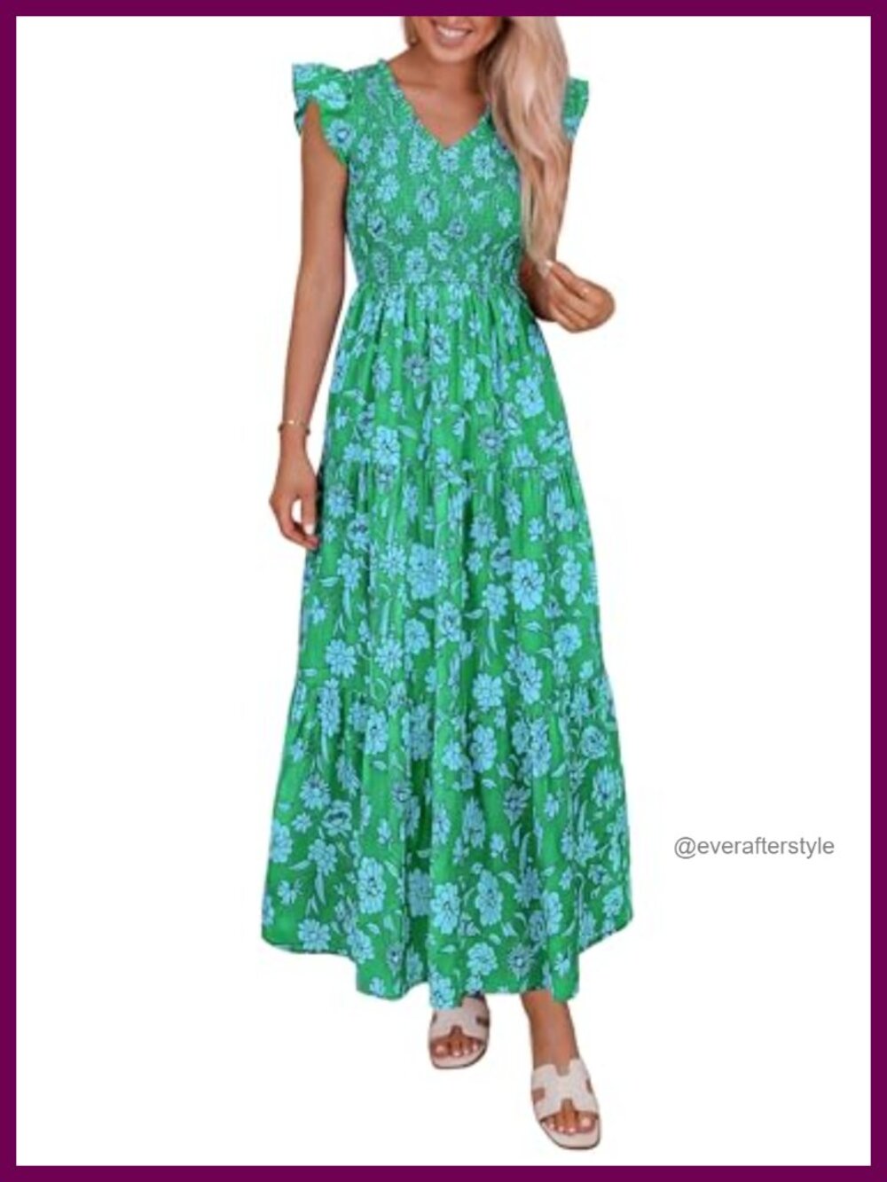 Women's Smocked Boho Floral Maxi Dress V-Neck A-Line Fit & Flare